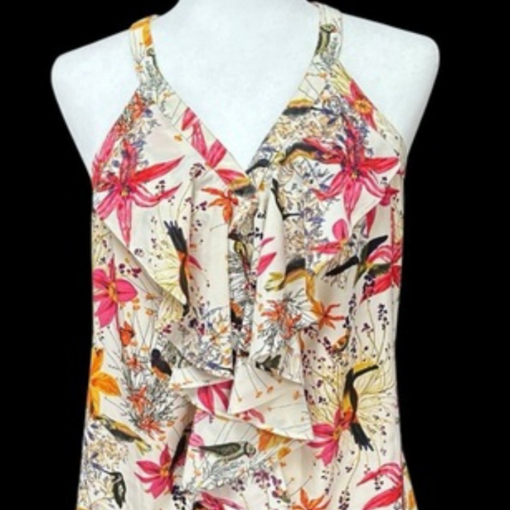 Banana Republic Floral & Bird Print Camisole - Off-White, Yellow, Pink